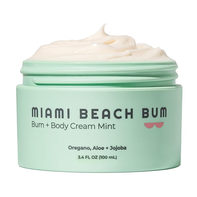 Miami Beach Bum, Bum + Body Cream Mint 6.7oz, Daily Moisturizer For Total Skin Health, Body Acne Treatment, Razor Bumps, Keratosis Pilaris, Ingrown Hairs, Sunburns, Blemishes & More..