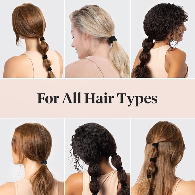 Kitsch Black Hair Ties No Damage - Strong, Stretchy Hair Bands | Soft Nylon Ponytail Holders, Snag-Free Rubber Bands, Perfect for Updos & Braids | Ideal Gifts for Women - Black, 20pcs
