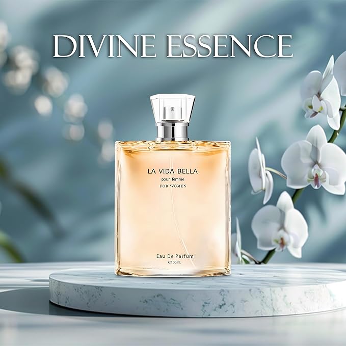 La Vida Bella Eau de Parfum Spray Perfume, Fragrance For Women-Daywear, Casual Daily Cologne Set with Suede Pouch- 3.4 Fl Oz Bottle Beauty Gift for Birthday, Anniversary