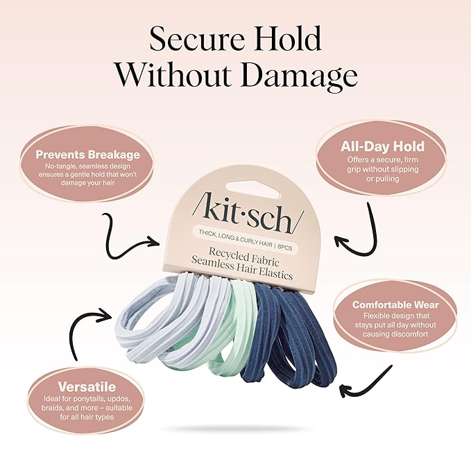 Kitsch Hair Ties No Damage - Strong, Stretchy Hair Bands | Soft Nylon Ponytail Holders, Snag-Free Rubber Bands, Perfect for Updos & Braids - Garden Bouquet | Ideal Gifts for Women, 8pcs