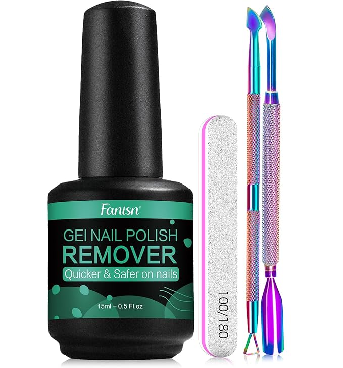Gel Nail Polish Remover Kit with Nail File & Tools | 15ml (0.5 Fl.oz) Quick Removal in 2-5 Mins, No Foil/Soaking Needed, No Acetone for Home DIY, Safe for Natural Nails