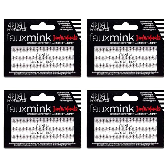 Ardell Faux Mink False Eyelashes, Individual Lashes Short, Black - Natural Look DIY Lash Clusters, Eyelash Extensions, 4 Pack