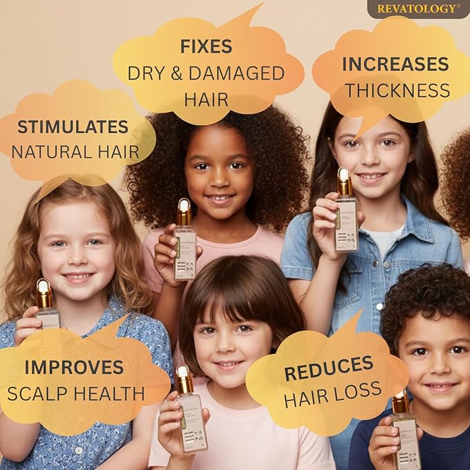 REVATOLOGY Kids & Babies Leave-In Growth & Conditioning Serum (Made in USA) Hair Growth Product with 30 Botanicals | Anti-Dandruff & Anti-Frizz for Curly/Thin/Thick Hair | Chemical & Cruelty-Free