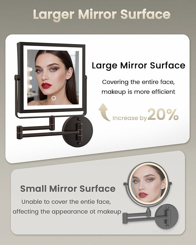 Rechargeable Wall Mounted Makeup Mirror with Lights, 4000mAh Double Sided 1X/10X Magnifying Vanity Mirror with 3 Color Lights, Touch Dimmable, 360° Extension Foldable Arm(Oil Rubbed Bronze