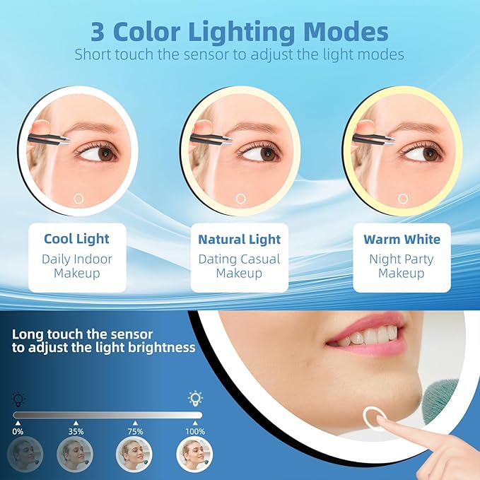 30x Magnifying Mirror with Light, 6inch Lighted 30x Magnified Mirror with 3 Suction Cups, Travel Magnifying Mirror 30x with light, High Magnification Makeup Mirror with Tweezers & Scissors Sets