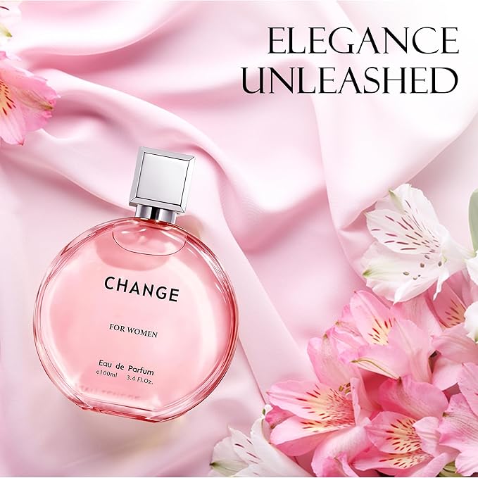 Change Women Eau de Parfum Spray Perfume, Fragrance For Women-Daywear, Casual Daily Cologne Set with Suede Pouch- 3.4 Fl Oz Bottle Beauty Gift for Birthday, Anniversary