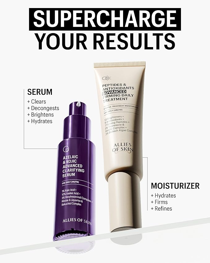 Allies of Skin Azelaic & Kojic Clarifying Face Serum | Clinically Proven for Acne & Blemish Prone Skin |10% Azelaic Acid Treats Pigmentation and Redness | Targets Pores & Uneven Skin Texture (1 Fl oz)