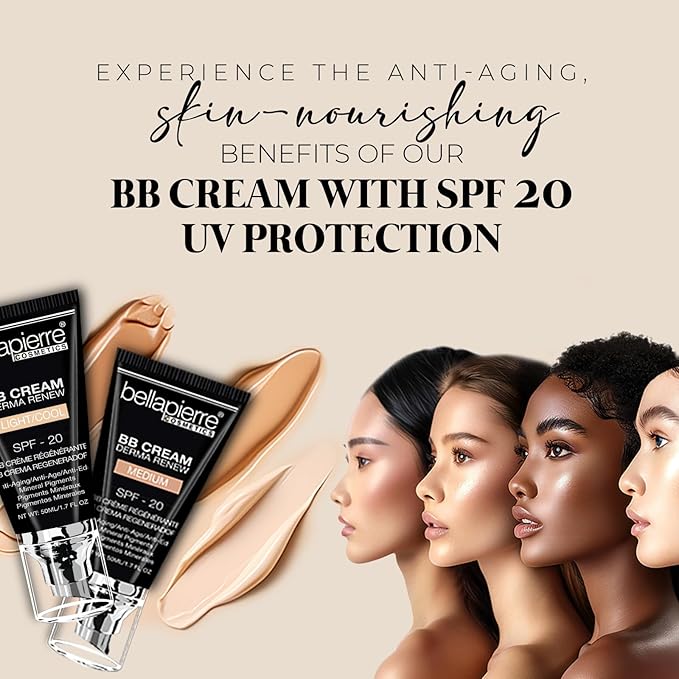 Bellapierre BB Cream SPF 20 – Mineral Sunscreen & Liquid Foundation, Lightweight Face Moisturizer with Buildable Coverage, Matte Finish, Non-Toxic, Paraben-Free, Cruelty-Free – 1.7 oz - Medium
