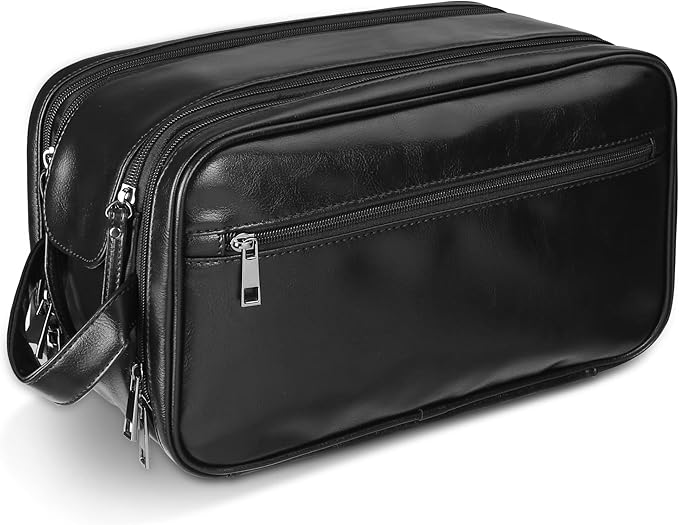 Personalized Leather Travel Toiletry Bag for Men, Large Travel Bathroom Shaving Dopp Kit, Large Cosmetic Bag Waterproof