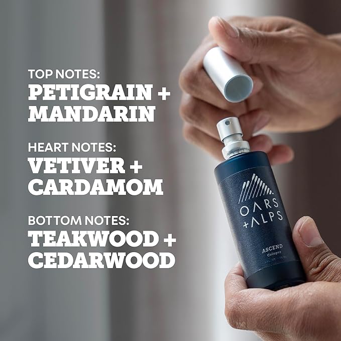 Oars + Alps Ascend Mens Cologne and Body Spray, Travel Size Cologne for Men Body Spray, Warm Fragrance, Scented with Mandarin, Teakwood Cedarwood & Warm Cardamom, Blends Refreshing, 1oz