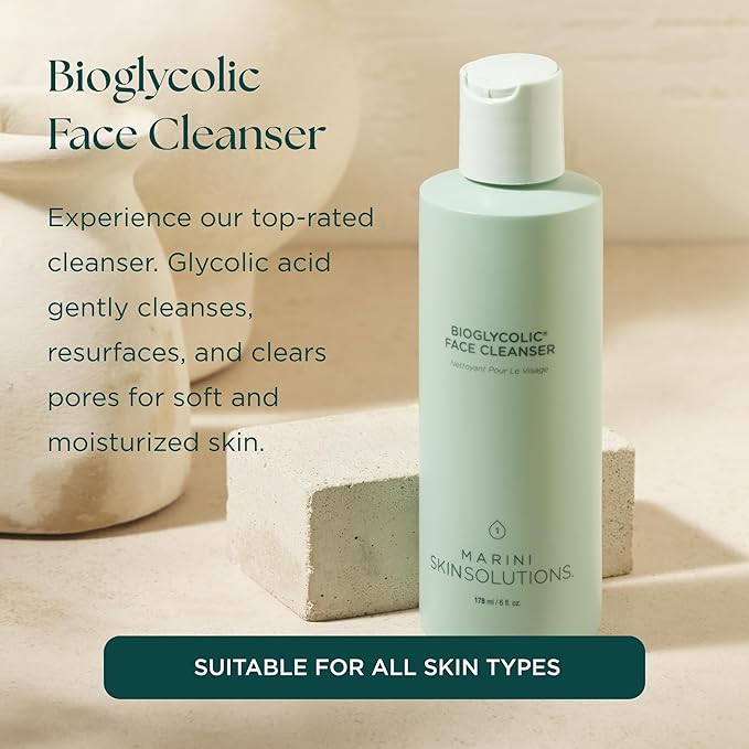 Bioglycolic Face Cleanser - Gentle Resurfacing Facial Wash with Glycolic Acid - Non Foaming, Non Irritating - Cruelty Free - Made in the USA - 6 fl oz