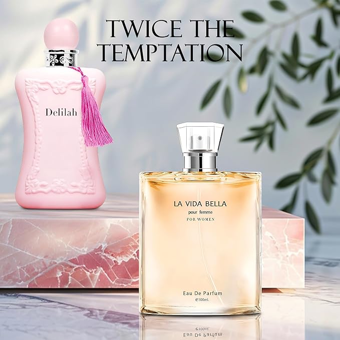 Women's Perfume La Vida Bella& Delilah Combo Set Eau De Parfum Long Lasting Fragrance 3.4 Fl Oz Spray Each for Daily Used