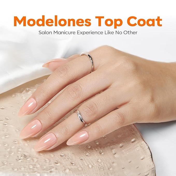 modelones Gel Nail Polish Top Coat, Hema-Free No Wipe Top Coat Hypoallergenic Gel Long Lasting Clear Glossy for Nails Protect, U V/LED Needed Home DIY Winter Manicure Gift for Girls Woman