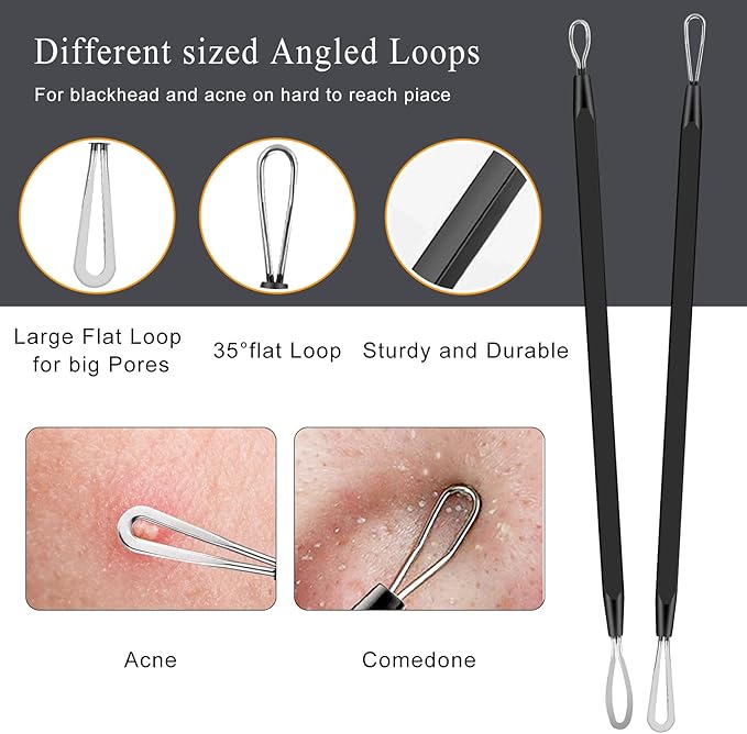 Pimple Popper Tool Kit - 6 Pcs Blackhead Remover Comedone Extractor Tool Kit with Metal Case for Quick and Easy Removal of Pimples, Blackheads, Zit Removing, Forehead, Facial and Nose(Black)