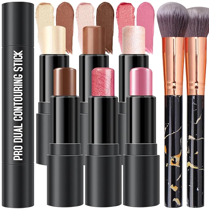 Scarman 6 Colors Cream Contour Stick Makeup Kit, Shades with Highlighter, Blush, Bronzer for Sculpting, Waterproof, Dewy & Matte Finish (SET A)