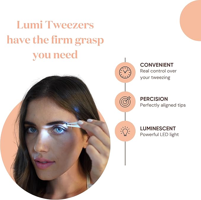 Slant Tip Lighted Tweezers for Eyebrows - Professional Fine Point with Light for Women - Eyebrow Plucker Precision Tweezers for Facial Hair