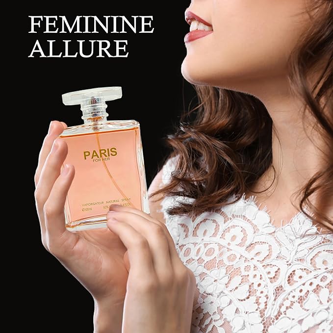 Paris For Her Eau de Parfum Spray Perfume, Fragrance For Women-Daywear, Casual Daily Cologne Set with Suede Pouch- 3.4 Fl Oz Bottle Beauty Gift for Birthday, Anniversary