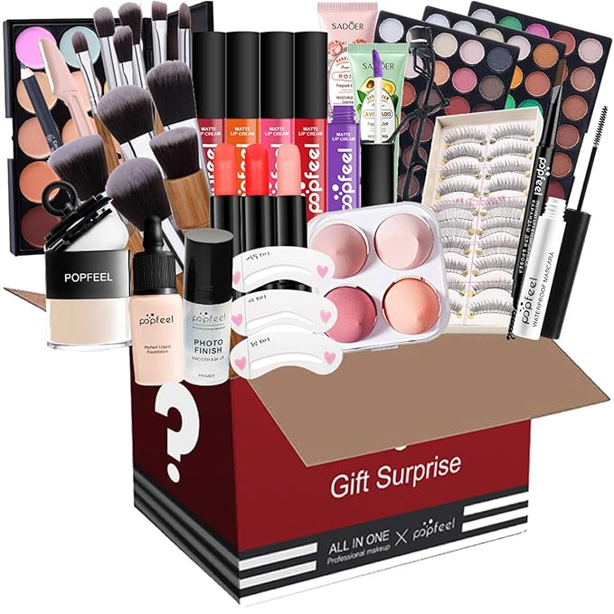 All in One Makeup Kit for Women Full Kit, Valentine's Day Gift Sets for Women Girls, Makeup Essential Bundle Include Eyeshadow Palette Lipstick Blush Foundation Concealer Mascara Eyebrow Pencil