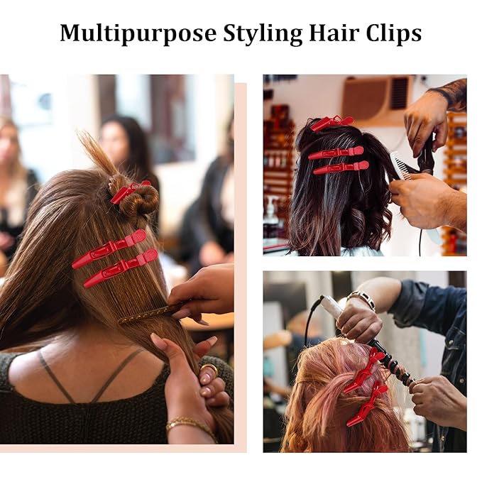 Ondder 24 Pcs Red Large Alligator Hair Clips for Styling Sectioning, Pro Salon Clips for Hair Coloring Cutting, Hair Styling Accessories for Women