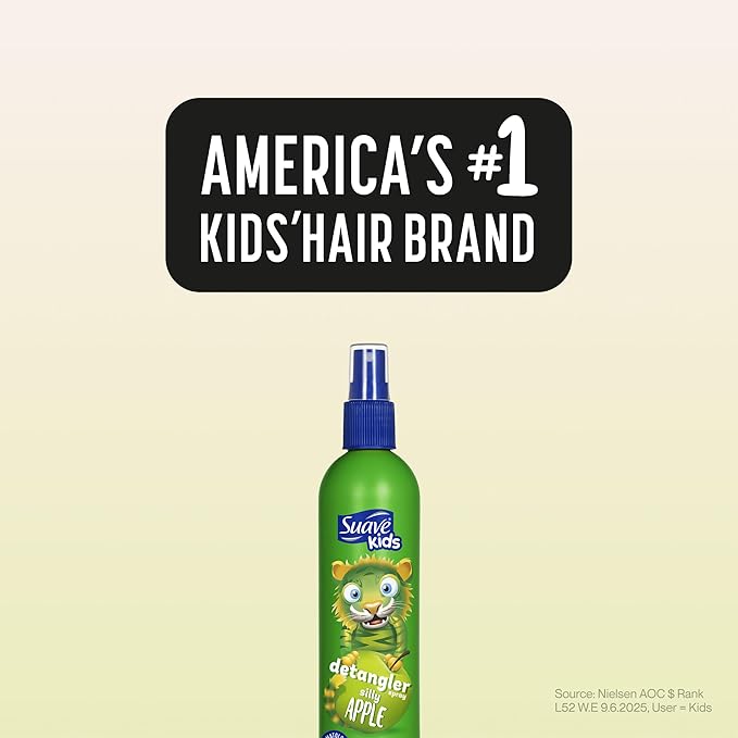 Suave Kids Silly Apple Detangler Spray, Tear-Free Leave In Conditioner for Kids, Smooths & Tames Knots for Soft, Shiny Hair, 6 Count, 10 fl oz