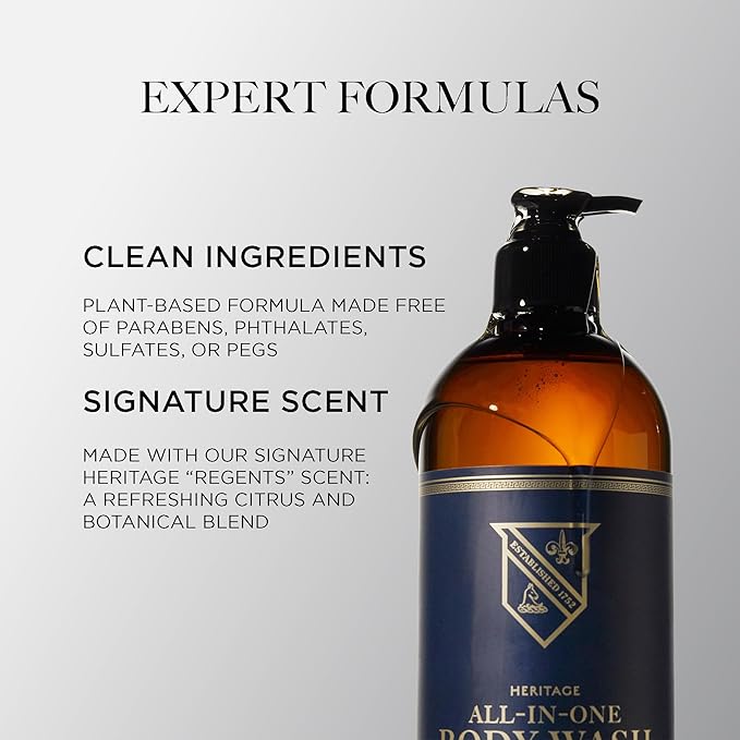 Caswell-Massey All-in-1 Body Wash, Use as a Face Wash, Beard Wash, Shampoo, Body Wash & Shave Gel, Signature Heritage Soap for Men, Made in USA, 32 Fl Oz