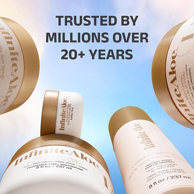 InfiniteAloe Complete Skin Care, Aloe Vera Powered Face and Body Cream for All Skin Types, Dry Skin Everyday Hero, Original Scent - Large Jar 8 oz & Travel Jar 0.5 oz