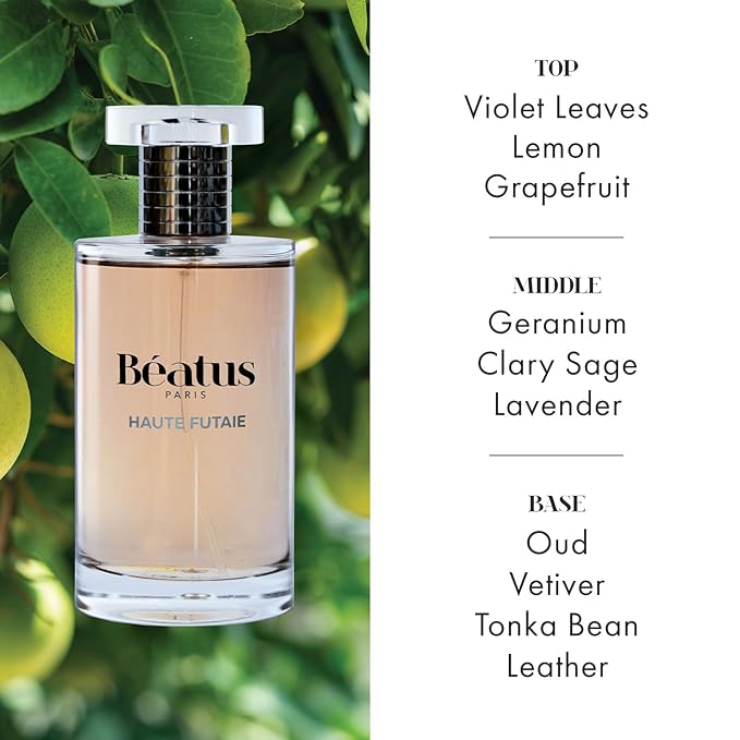 Beatus Paris Haute Futaie - Luxury Cologne for Men - Eau de Parfum - Long-Lasting Fragrance - Notes of Grapefruit, Lavendar, Leather, Oud Scent - All Day Wear EDP Spray - Travel Size Perfume - 3.4 oz