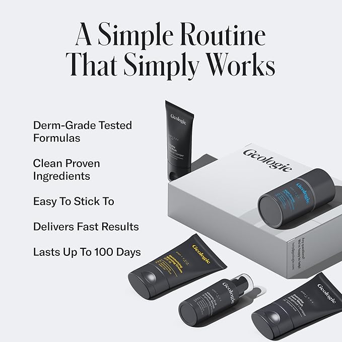 Geologie Skincare Gift Set | 5-Piece Kit Includes 2 Face Washes, SPF15 Moisturizer, Retinol Cream & Vitamin C Serum | Daily Routine for Clear, Healthy Skin for Men and Women | Lasts 3 Months