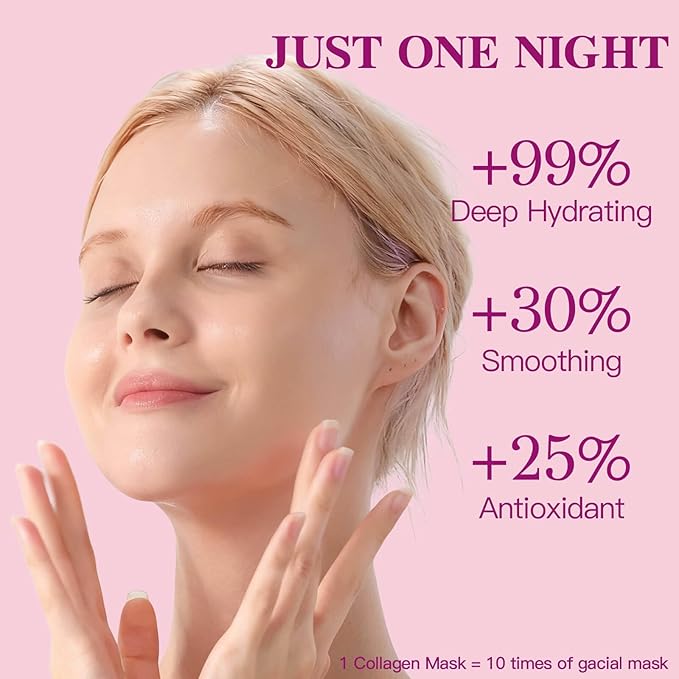 Overnight Collagen Mask - Deeply Hydrating Bio-Collagen Face Mask for Glass Skin, Pore Minimizing & Firming, Melting Transparent Jelly Mask - K-Beauty Sleeping Mask, 4 Sheets