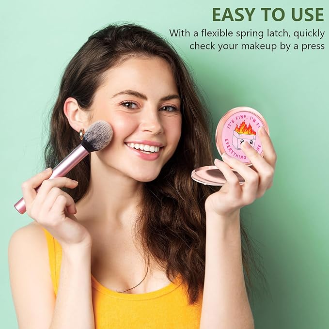 Nipichsha Compact Mirror, Pocket Travel Makeup Mirror, 2 - Sided 2X / 1X Magnification, Small Folding Portable Handheld, 2.75 in Rose Gold, Pink Cute Dumpster