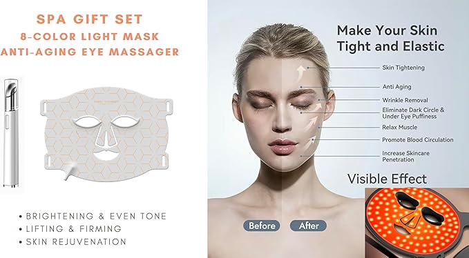 8-Mode Facial Beauty Mask & Eye Massager Set | Spa-Inspired Skincare Device to Refresh, Brighten, and Smooth Skin | Gift for Women & Men