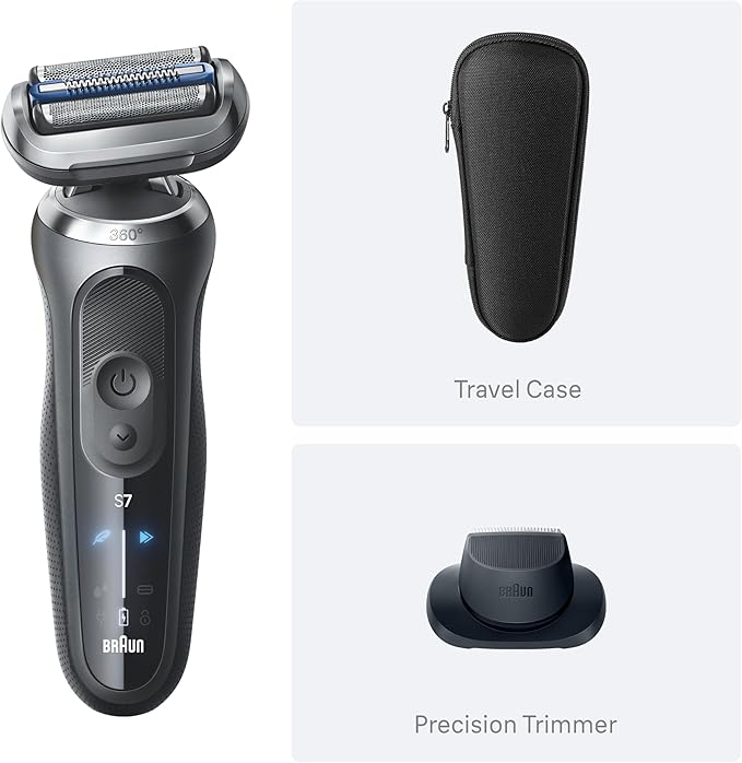 Braun Electric Shaver for Men, Series 7 7120s, Wet & Dry Shave, Turbo & Gentle Shaving Modes, Waterproof Foil Shaver, with Precision Trimmer, Space Grey