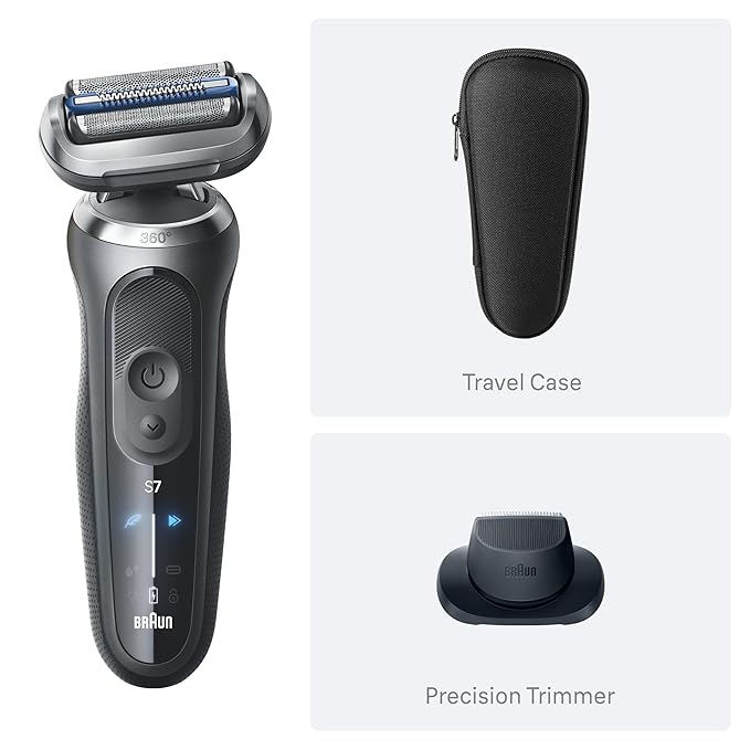 Braun Electric Shaver for Men, Series 7 7171cc, Wet & Dry Shave, Turbo & Gentle Shaving Modes, Waterproof Foil Shaver with Precision Trimmer, Space Grey, Holiday Gifts for Men