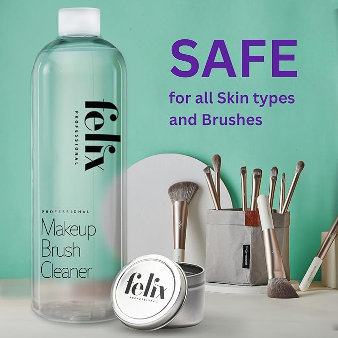Liquid Makeup Brush Cleaner Solution + Tin starter kit | Rinsless, Quick Drying, Hydrating, Fragrance Free | for Natural and Synthetic Make-up Brushes (8 Fl oz)