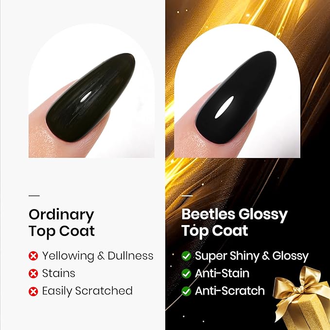 Beetles 2Pcs 15ml Gel Base and Top Coat Set - Upgrade No Wipe Extra Glossy Top Coat Finish for Gel Nail Polish, Soak Off UV/LED Lamp Needed, Essentials for Long-Lasting Manicure Christmas Kit