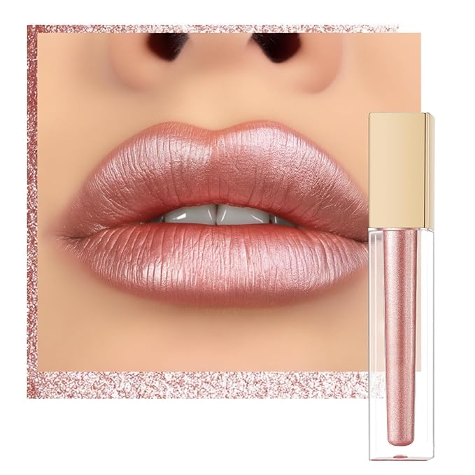 Oulac Metallic Liquid Lipstick Pink Lip Gloss for Women, Shimmer Lip Makeup, Long Lasting Waterproof, High Impact Lip Color, Oil-Based Formula, Transfer Proof, Vegan MD01