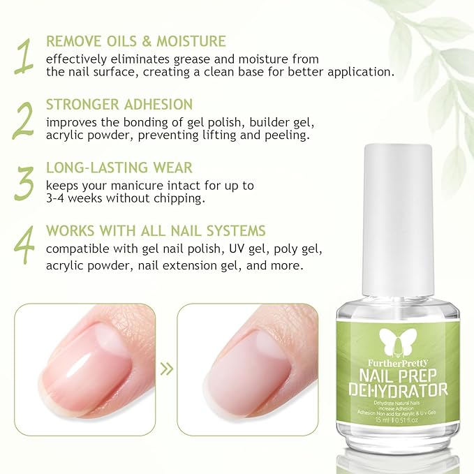 3PCS Acid-Free Nail Dehydrator and Primer with Cuticle Oil, Fast Dry Primer and Dehydrator for Gel Nails, Professional Manicure Supplies, Deshidratador para Uñas