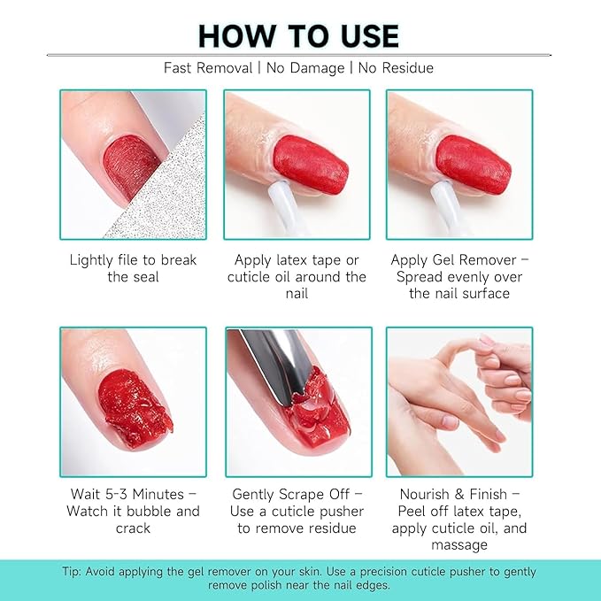 Gel Polish Remover, Gel Nail Polish Remover 2-5 Minute No Soaking or Wrapping Come with Manicure Tools, Removal Kit Quick & Easy for Nails
