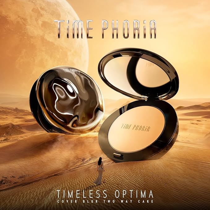 Timeless Optima Cover-Blur Skin Perfection Powder Foundation - Full Coverage, Blur Matte Finish, 16H Oil Control, Non-Comedogenic, with Double-Sided Applicator (00 Bare)