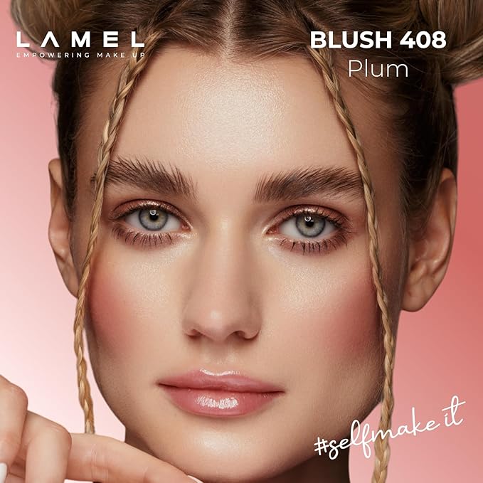 Lamel Blush Cheek Plum Color Mini - Blendable Purple Blush Powder - Enhances & Defines Shapes & Features - Shading & Contouring Powder - 4 Universal Shades - 408 (Plum) - 3.8g / 0.13 oz