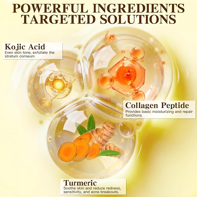 Radiance Turmeric Collagen Face Mask, 5 Pack - Overnight Calming Ance Mask with Kojic Acid for Roughed Skin & Dullness, Oil Control & Pore Refining Facial Sheet Mask