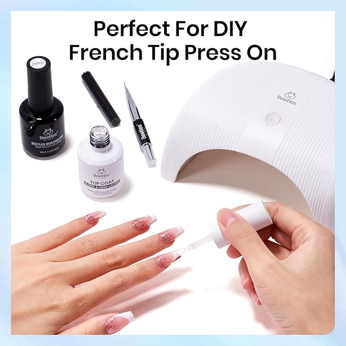 Beetles Builder Gel and Extra Glossy Top Coat No Wipe for Nails with Nail Brush, 15ml Low Heat Hypoallergenic Clear 7 in 1 Builder High Shine Long Lasting Top Coat Gel Nail Polish