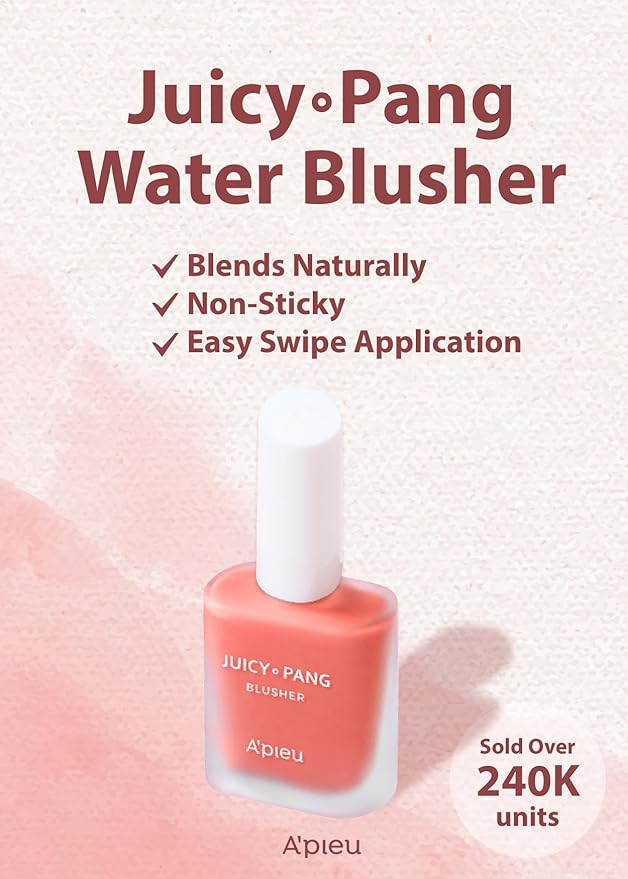A'PIEU Juicy-Pang Water Blusher [CR02] – Fruity Liquid Blush for Cheeks, Buildable & Blendable Color, Hydrating Dewy Finish with Fruit Extract Blend & Rose Flower Water, 0.31 fl oz