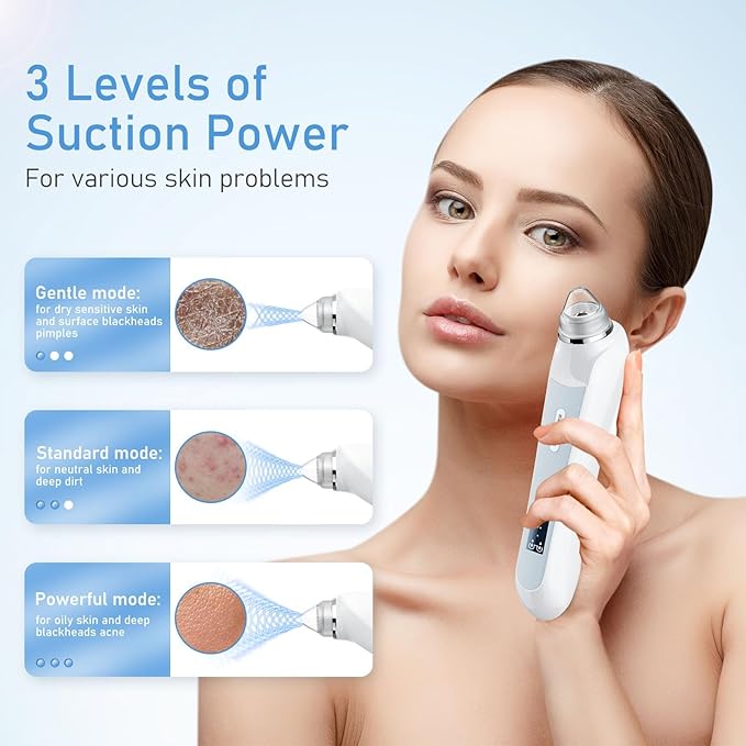 Facial Pore Blackhead Remover Vacuum, 1080P Camera Blackhead Remover, 20x Zoom, 8 LEDs ＆ 3 Suction Modes, 800mAh Battery & USB - 6 Heads Pore Cleaner Kit for Women&Men(White)
