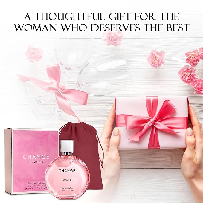 Change Women Eau de Parfum Spray Perfume, Fragrance For Women-Daywear, Casual Daily Cologne Set with Suede Pouch- 3.4 Fl Oz Bottle Beauty Gift for Birthday, Anniversary
