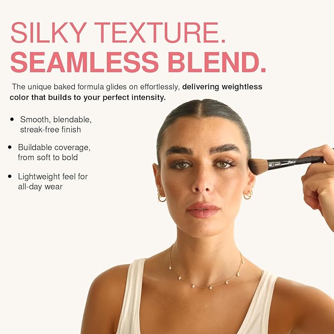 Palladio Baked Blush, Highly Pigmented and Shimmery Powder, Apply Dry for Natural Glow or Wet for Dramatic Radiance, Easy to Blend Makeup Blush, Apply Blusher with Blush Brush, Blushin, 2.5g