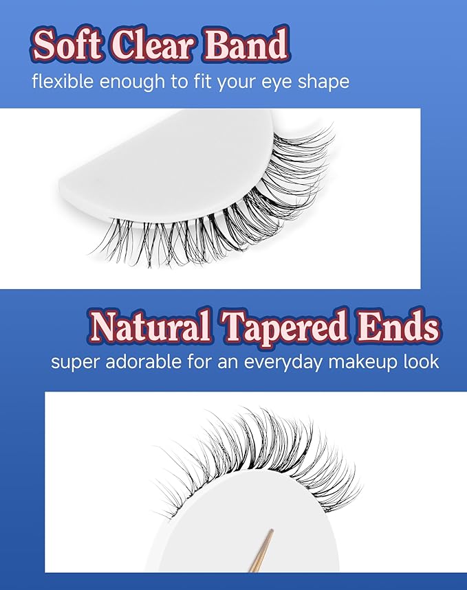 Lashes Natural CLear Band Wispy False Eyelashes Natural Look Flared Strip Eyelash False Eye Lash Soft 7 Pairs Everyday C15