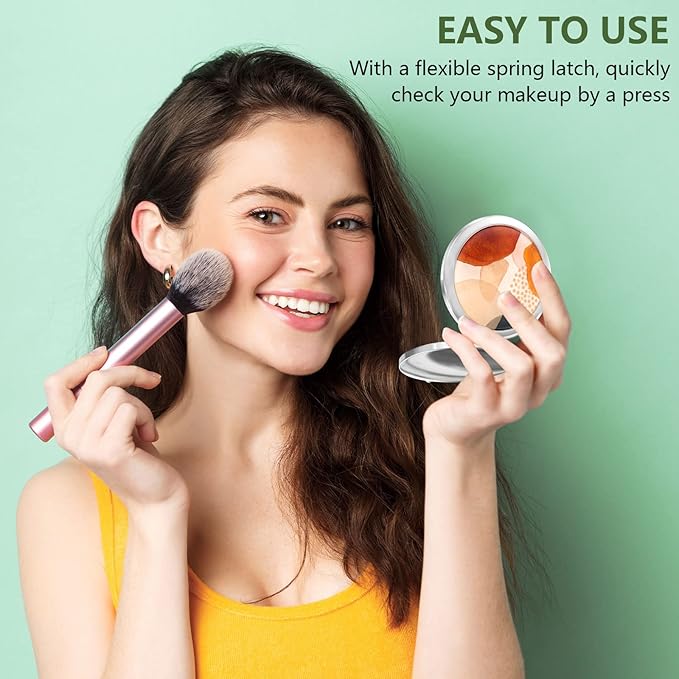 Nipichsha Compact Mirror, Pocket Travel Makeup Mirror, 2 - Sided 2X / 1X Magnification, Small Folding Portable Handhelds, 2.75 in Silver, Simple Abstract Art