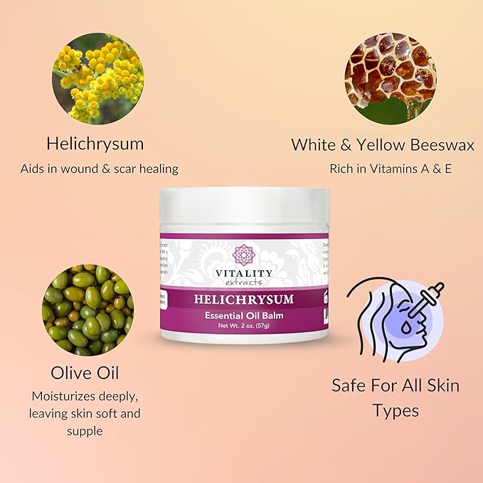 Vitality Extracts Helichrysum Balm - 2oz, Helichrysum Gymnocephalum, Beeswax, Almond Oil, Ultra-Moisturizing, Skin Healing, Full Body Hydration