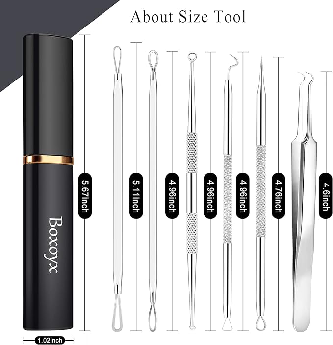 Pimple Popper Tool Kit - 6 Pcs Blackhead Remover Comedone Extractor Tool Kit with Metal Case for Quick and Easy Removal of Pimples, Blackheads, Zit Removing, Forehead, Facial and Nose(Silver)